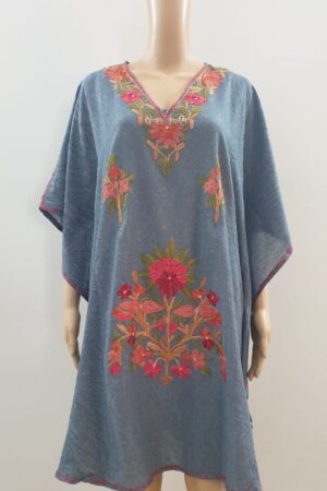 Blue Gray short Kaftan With Aari Work