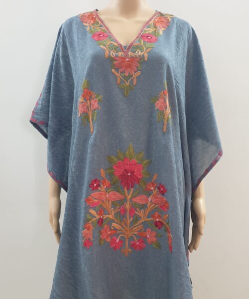 Blue Gray Kaftan With Aari Work