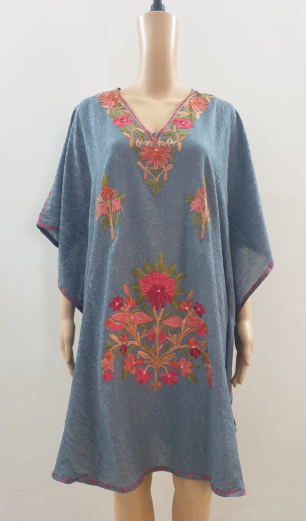 Blue Gray short Kaftan With Aari Work