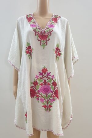 Flower Embroidered White Kaftan