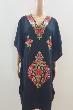 Black Short Kaftan With Multicolour Embroidery