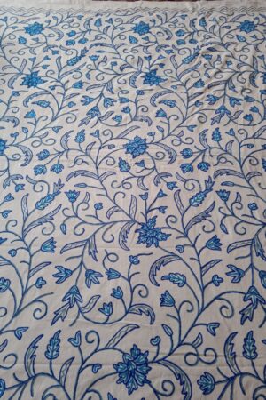 Handmade White Bedspread With Blue Embroidery