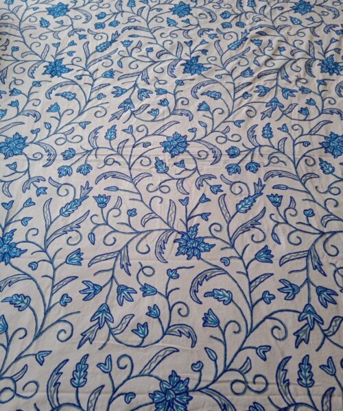 Handmade White Bedspread With Blue Embroidery