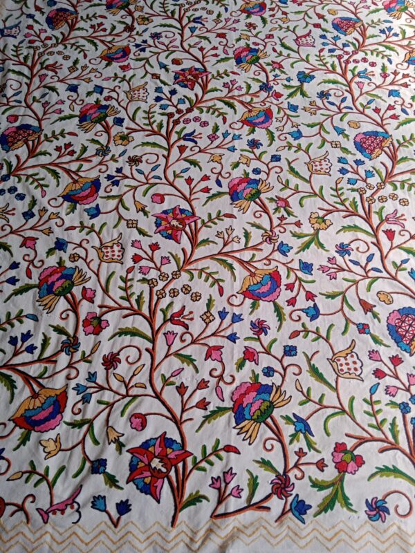 Hand Crewel Embroidered White Bedspread
