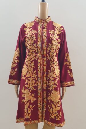 Full Embroidered Maroon Wool Jacket