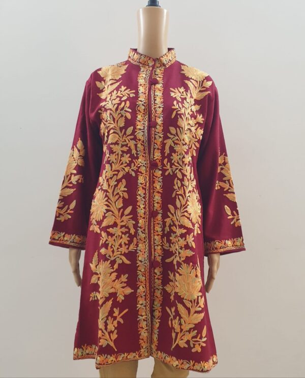 Full Embroidered Maroon Wool Jacket