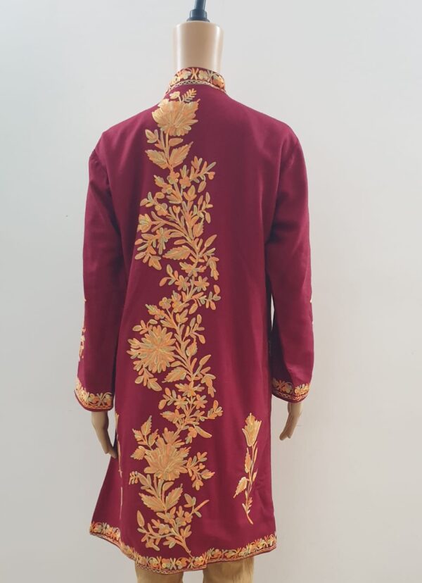Full Embroidered Maroon Wool Jacket - Image 2