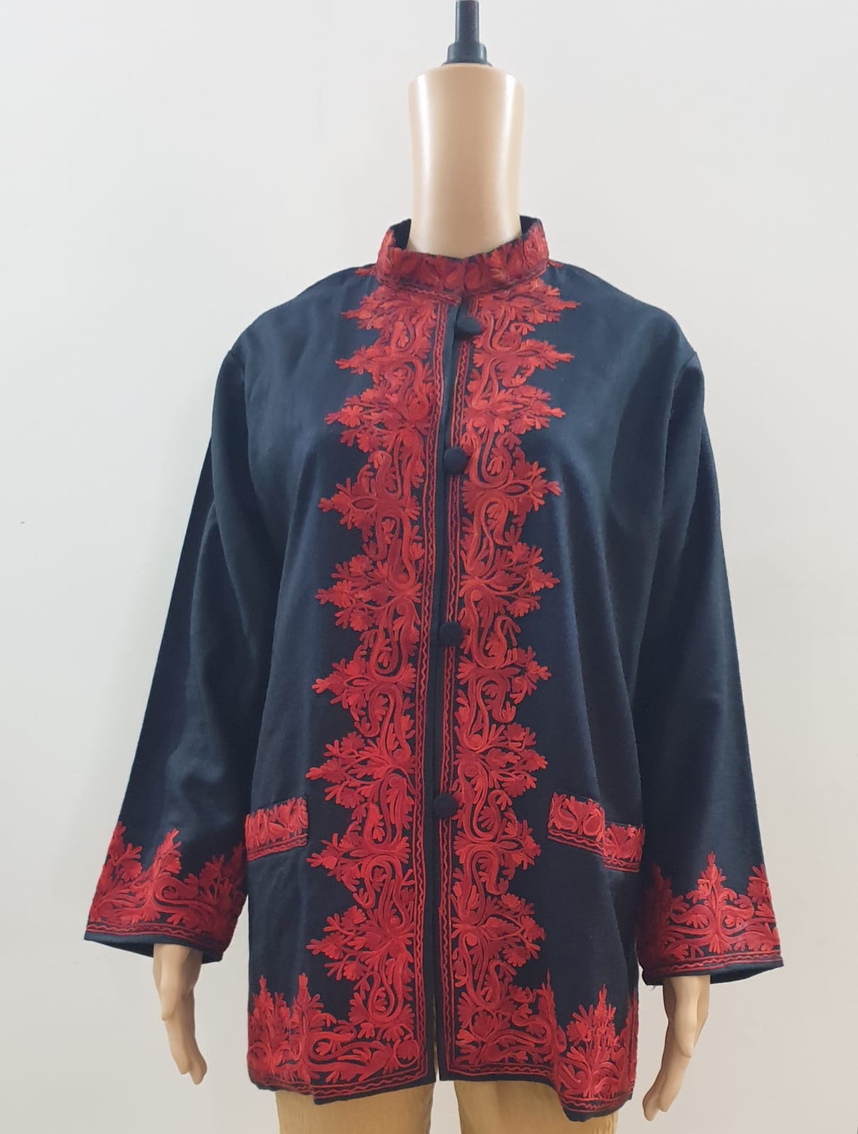 Red On Black Woollen Jacket