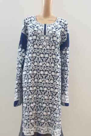 Full Aari Work Blue Semi Stitched Kurti