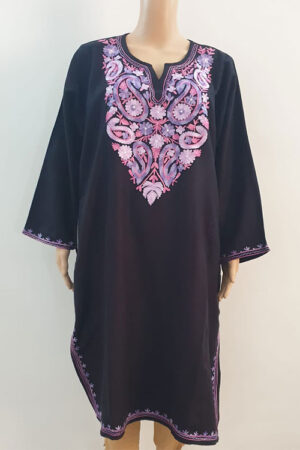 Mauve Pink Embroidered Black Aari Work Pheran