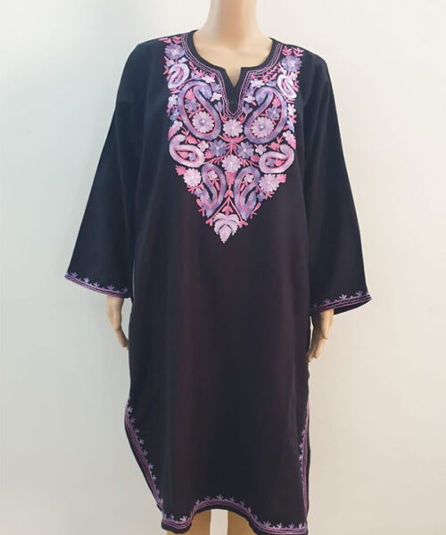 Mauve Pink Embroidered Black Aari Work Pheran