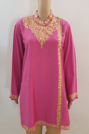 Angrakha Style Aari Work Pink Top