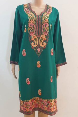 Green Kurti With Beautiful Leaf Embroidery