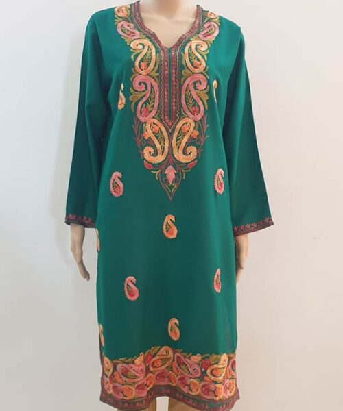 Green Kurti With Beautiful Leaf Embroidery