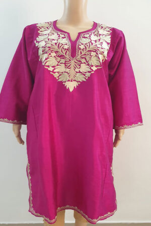 Raw Silk Aari Work Magenta Pheran