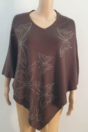 Brown Knitted Poncho with Swarovski work