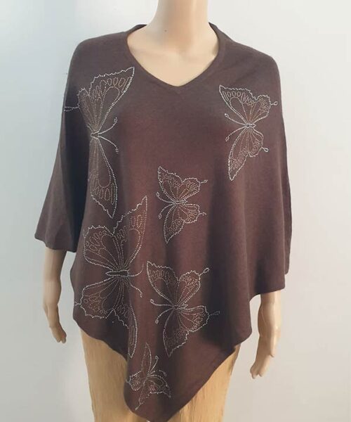 Brown Knitted Poncho with Swarovski work