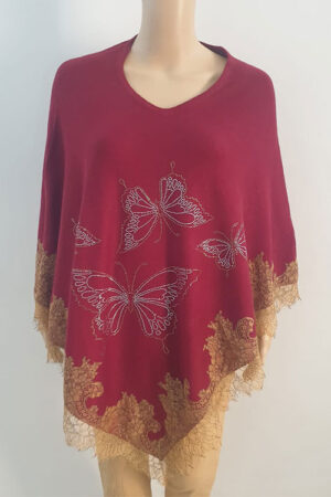 Knitted Poncho with Lace and Swarovski Work