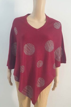 Red Swarovski Work Knitted Poncho