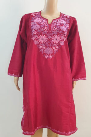 Raw Silk Aari Work Red Pheran