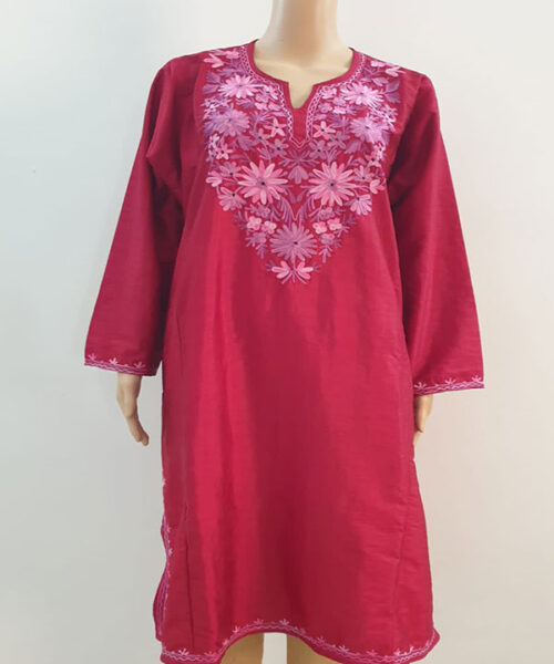 Raw Silk Aari Work Red Pheran