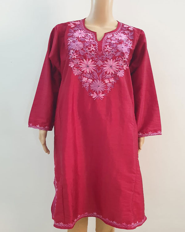 Raw Silk Aari Work Red Pheran