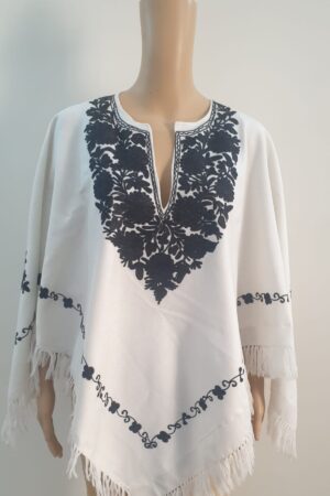 Black on White Aari Work Poncho