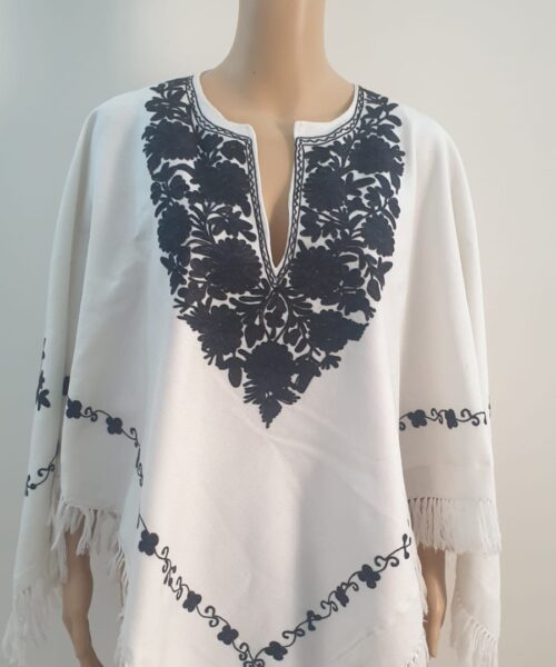 Black on White Aari Work Poncho