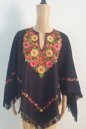 Black Multicoloured aari Work Poncho