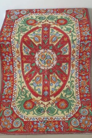 Red and Green Floral Handmade Rug