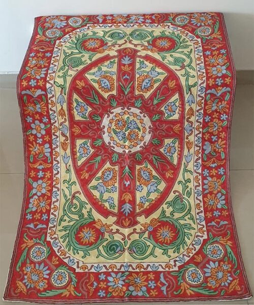 Red and Green Floral Handmade Rug