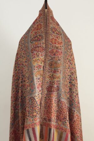 Light Brown Kani Shawl With Woven Leaf Design