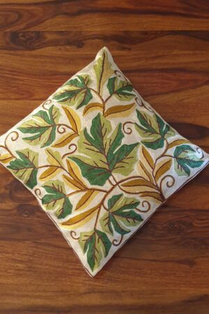 Green Chinar Leaf Design White Cushion Covers(Set of 5)
