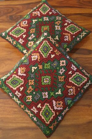 Dark Green Hand Embroidered Cushion Covers(Set of 2)