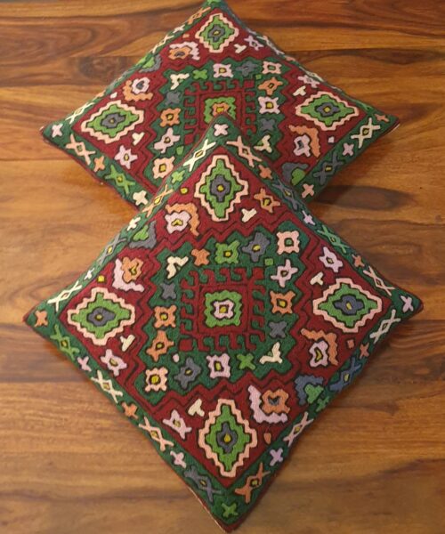 Dark Green Hand Embroidered Cushion Covers(Set of 2)