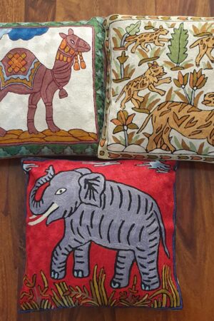 Jungle Themed Hand Embroidered Cushion Covers(Set of 3)