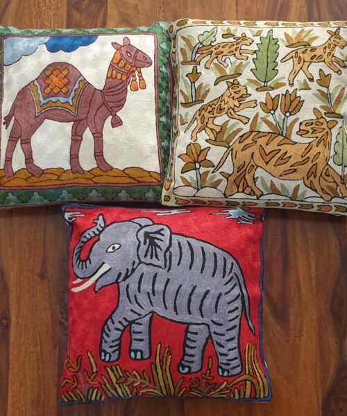 Jungle Themed Hand Embroidered Cushion Covers(Set of 3)