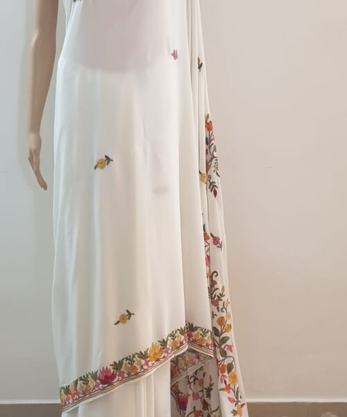 Aari Embroidered White Saree