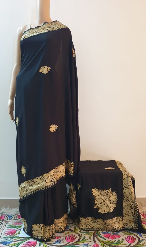 Black Tilla Work Silk Saree