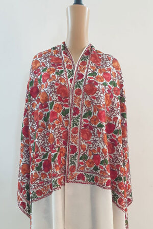 White Stole With Grape Design Aari Embroidery