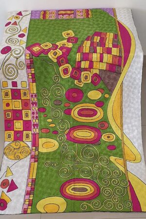 White And Green Abstract Handmade Rug