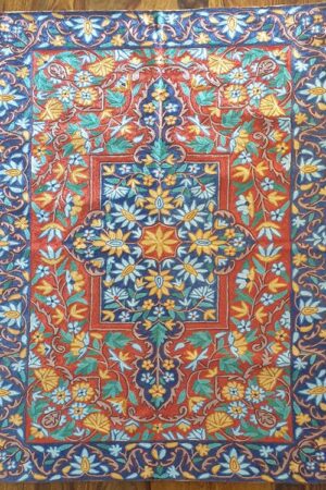 Handmade Floral Red and Blue Kashmiri Rug
