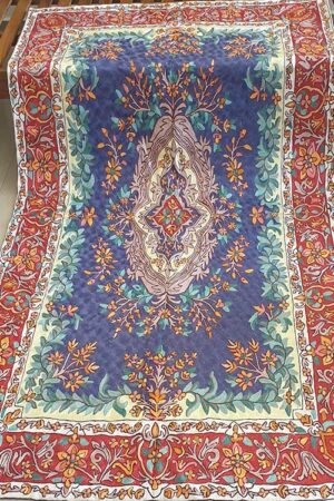 Handmade Floral Red and Blue Chainstitch Rug