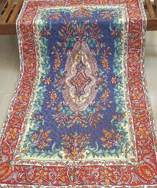 Handmade Floral Red and Blue Chainstitch Rug