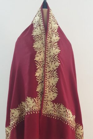 Semi Pashmina Tilla Work Maroon Stole