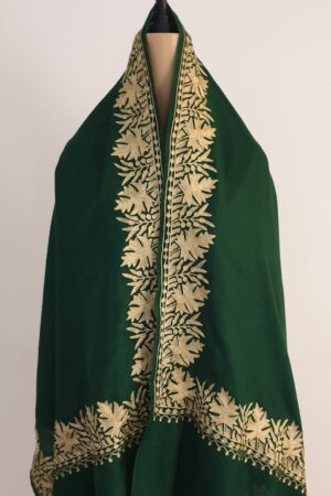 Tilla Work Semi Pashmina Green Stole