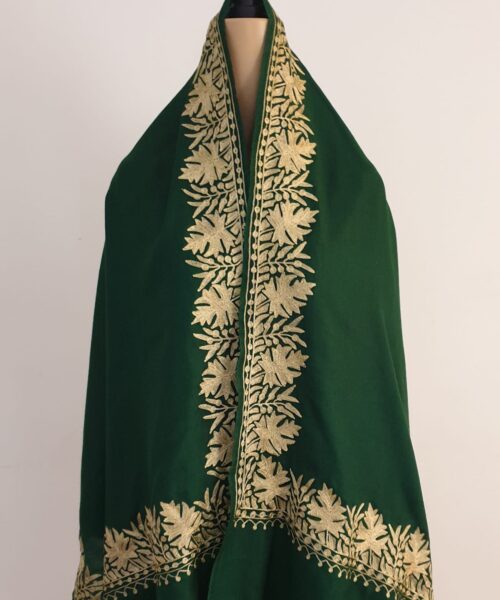 Tilla Work Semi Pashmina Green Stole