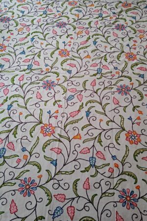 Hand Crewel Flower Embroidered Bedspread