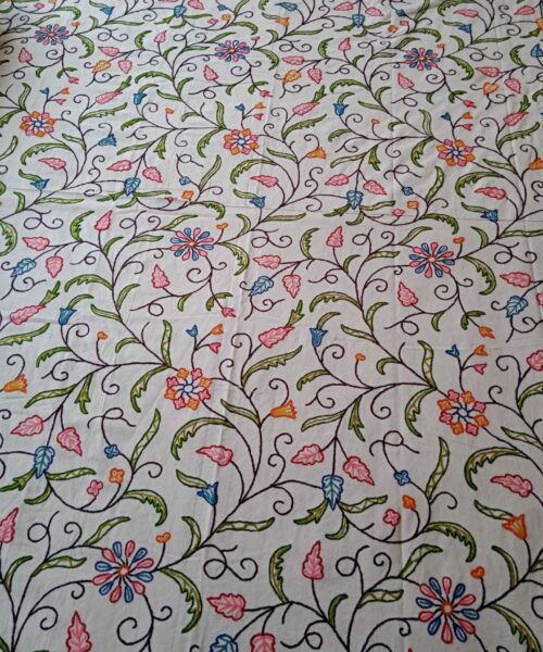 Hand Crewel Flower Embroidered Bedspread