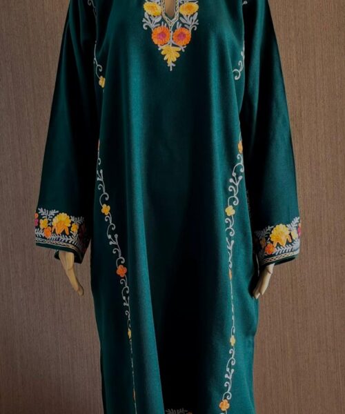 Green Pheran with Beautiful Multicolour Embroidery